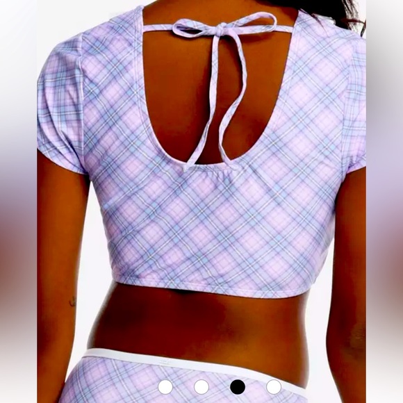 Hot Topic Kawaii Pink & Purple Plaid Collared Swim Top & High waisted bottoms - Picture 2 of 13